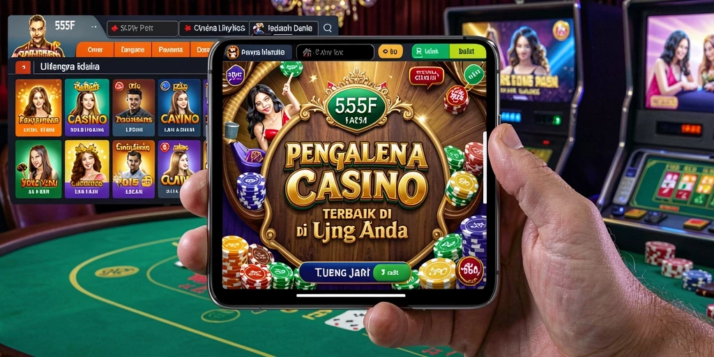 Tangkapan layar utama 555F menampilkan dealer langsung yang berinteraksi dengan pemain.