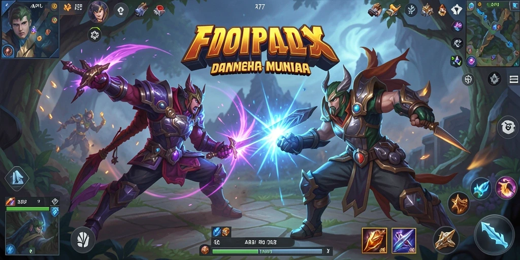 Screenshot menampilkan pertandingan seru dalam gameplay MOBA API77.