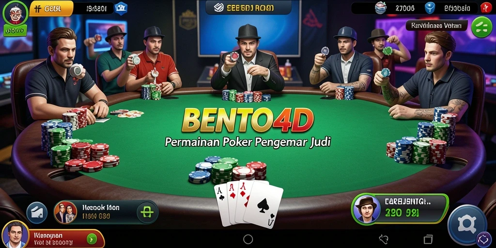 Tampilan screenshot utama BENTO4D menampilkan gameplay Poker yang menegangkan.