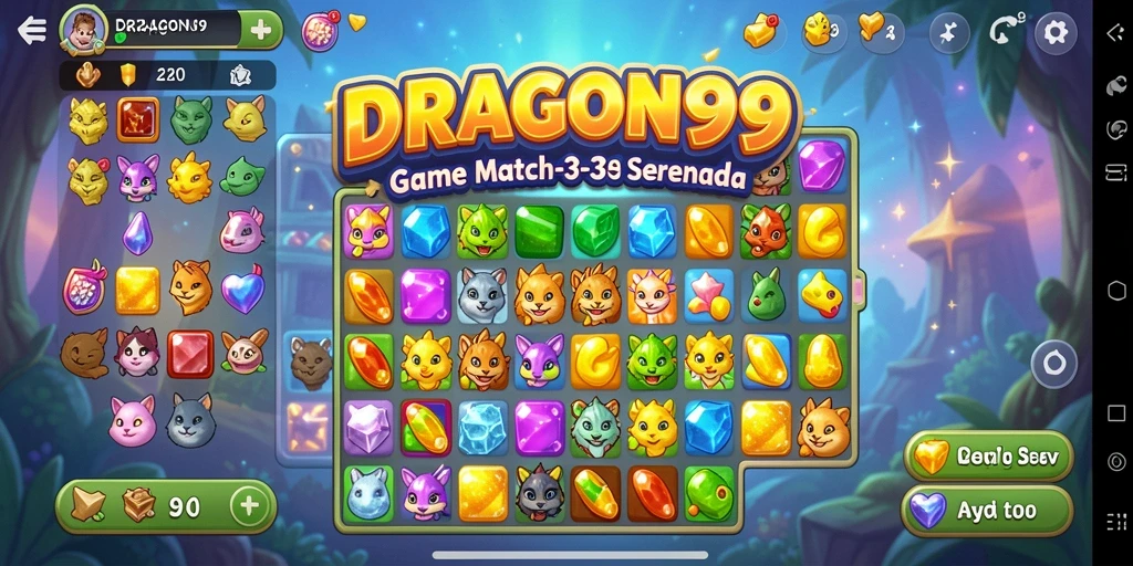 Tampilan menarik dari gameplay Match-3 di DRAGON99.