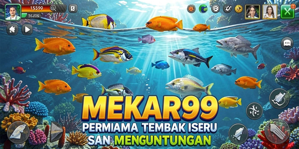 Tampilan gameplay seru dalam MEKAR99 saat menembak ikan.