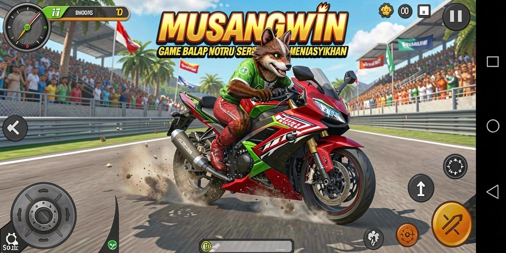 Gameplay MUSANGWIN yang mendebarkan saat bersaing di lintasan balap.