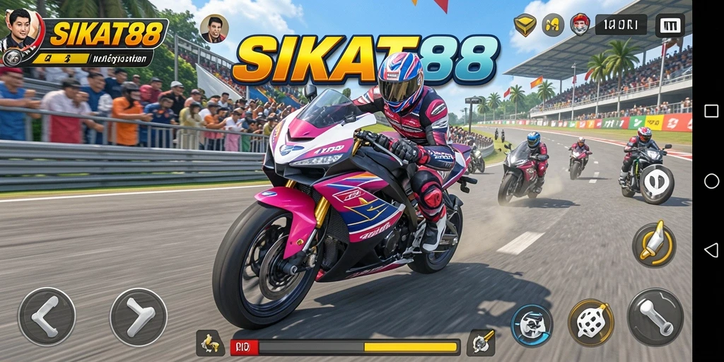 Gameplay seru SIKAT88 saat balapan motor penuh adrenalin.